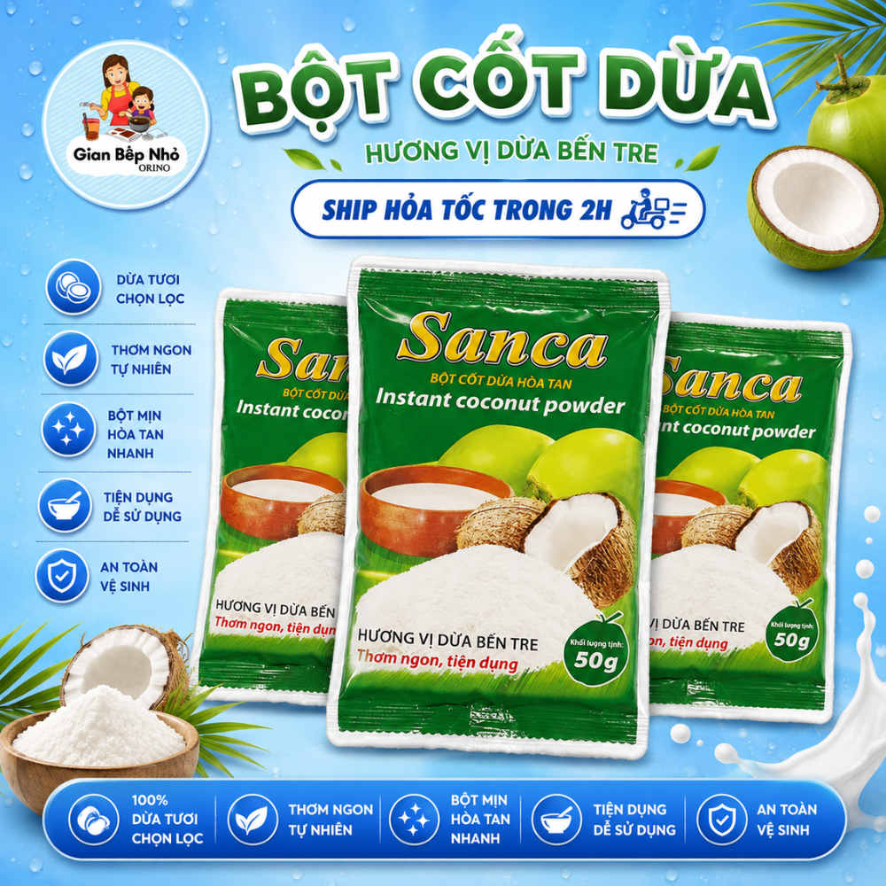 Bột cốt dừa hòa tan Sanca gói 50g - Gian Bếp Nhỏ Orino
