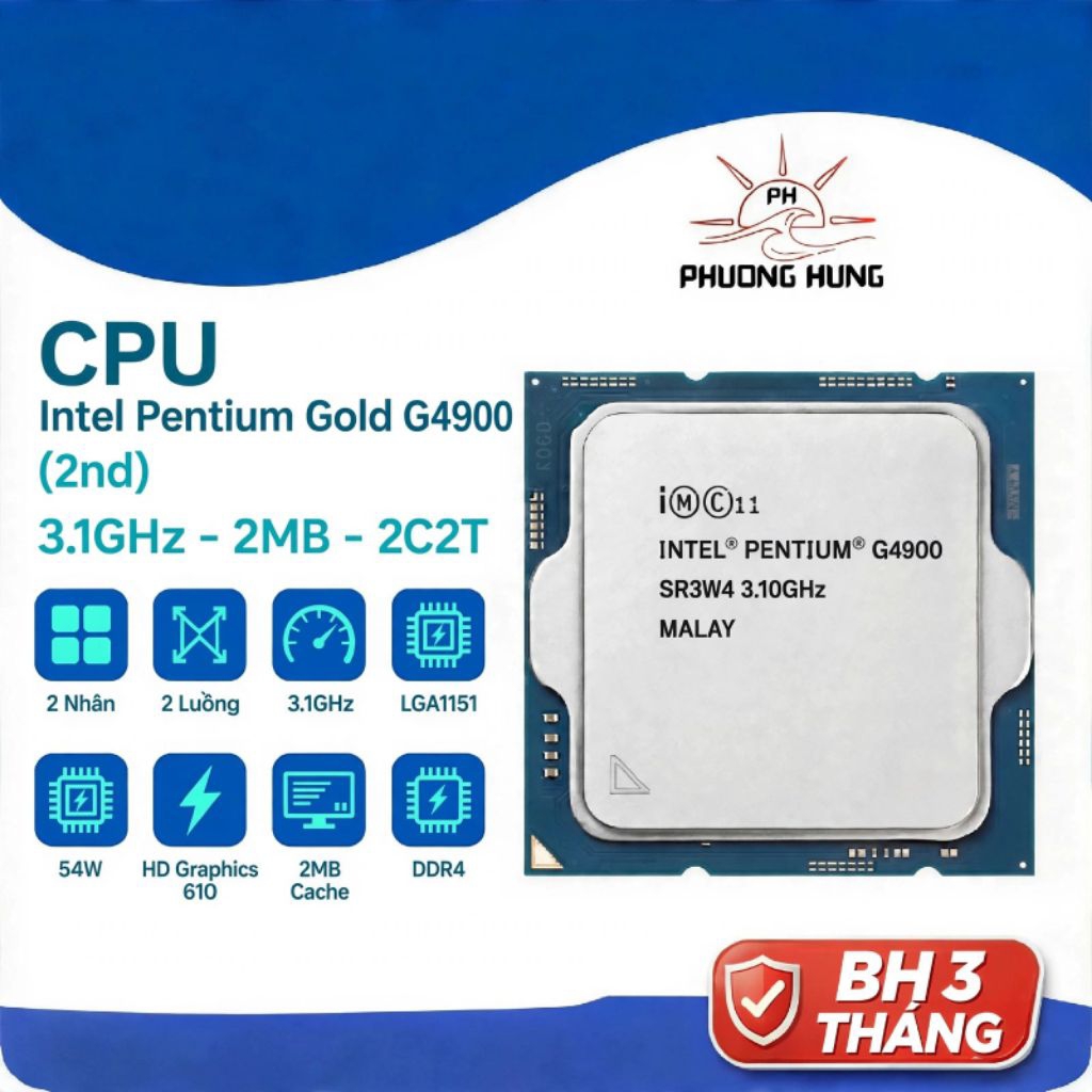 CPU Intel G4900 sk 1151 9th hỗ trợ main h310,b360 cũ bảo hành 3 tháng
