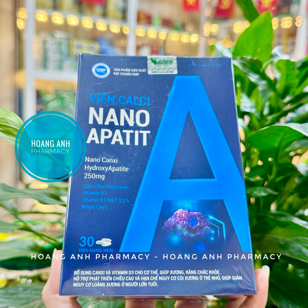 Canxi Nano Apatit Vshine [ Hộp 30 viên - Hạn 2029]  – Bổ Sung Canxi D3 K2 MK7, Hỗ Trợ Xương Chắc Khỏ