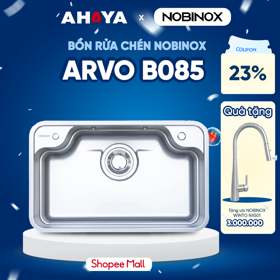 Bồn rửa chén Nobinox ARVO B085 tặng vòi dây rút cao cấp tùy chọn
