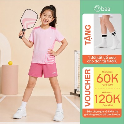 [Đơn 549k nhận 1 đôi vớ] Set đồ thể thao bé gái pickeball  siêu nhẹ thoáng khí mềm mát 18-52kg Baa Active QU46N