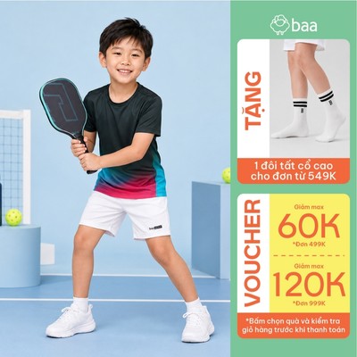 [Đơn 549k nhận 1 đôi vớ] Set bộ đồ quần áo thể thao bé trai cầu lông siêu nhẹ thấm hút 18-52kg Baa Active QU46N