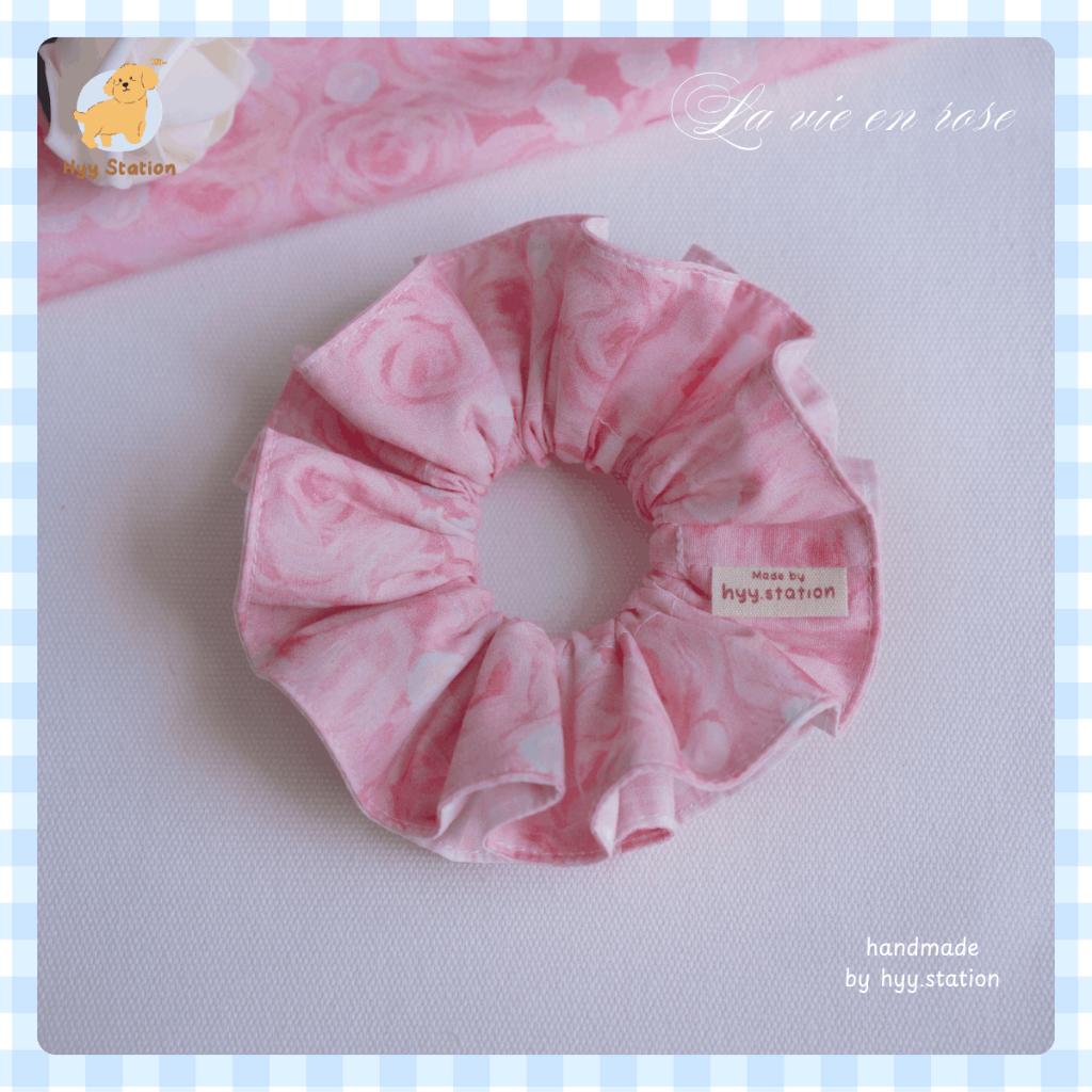 Scrunchies buộc tóc 2 tầng thả búi La Vie En Rose may thủ công handmade by Hyy Station