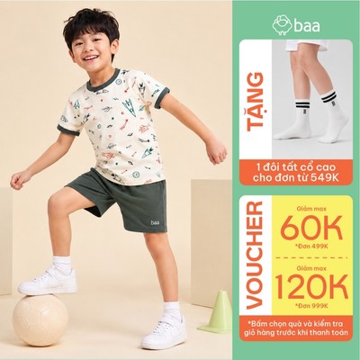 [Đơn 549k nhận 1 đôi vớ] Set Đồ Bộ Bé Trai Mặc Nhà Thấm Hút Tốt Mềm Mát 1- 10 Tuổi Baababy DB04N