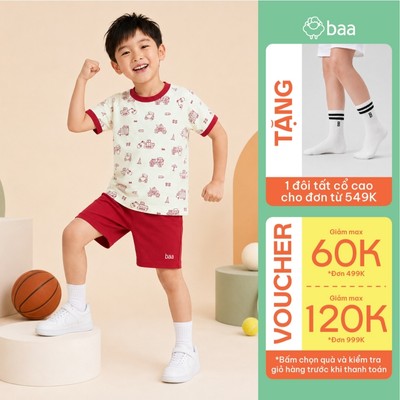 [Đơn 549k nhận 1 đôi vớ] Bộ đồ thun bé trai mùa hè thoáng mát, mềm mịn, thấm hút 10-35kg Baababy DB04N