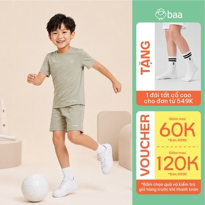 [Đơn 549k nhận 1 đôi vớ] Set đồ thể thao cho bé chạy bộ siêu mát lạnh thoáng khí thấm hút 18-52kg Baa Active SE13N