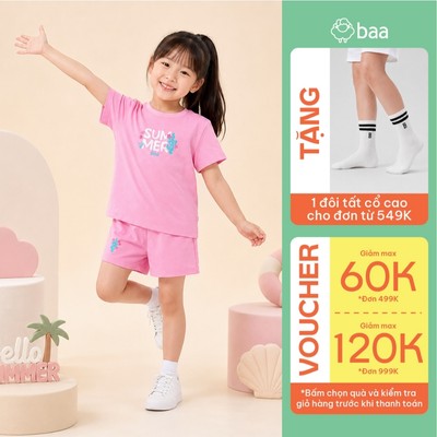 [Đơn 549k nhận 1 đôi vớ] Đồ bộ bé gái mùa hè thun cotton mềm mịn, thoáng khí, thấm hút 10-35kg Baababy DB06N
