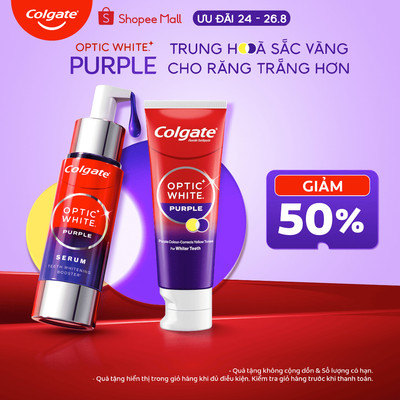 Bộ Kem đánh răng & Serum Colgate trắng răng Optic White Purple - Trung hòa sắc vàng cho răng trắng sáng