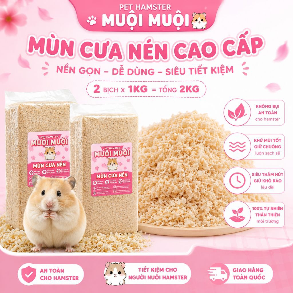 Combo 2 Bịch Mùn Cưa Nén Thơm Lót Chuồng 2KG Cho Chuột Hamster Ít Bụi An Toàn Mùi Thơm Dễ Chịu