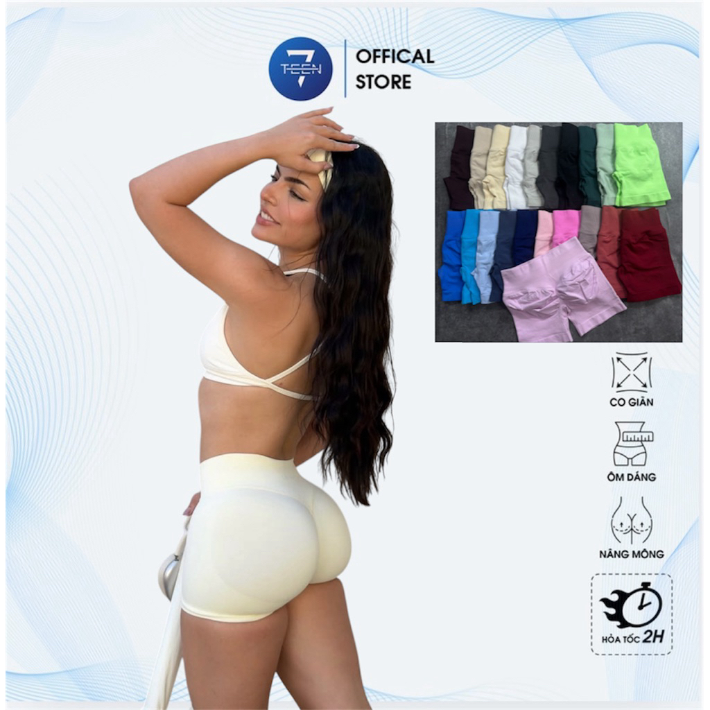 [Impact] Quần short ngắn tập gym nữ chun mông dệt kim co giãn tốt 7teen gym cao cấp