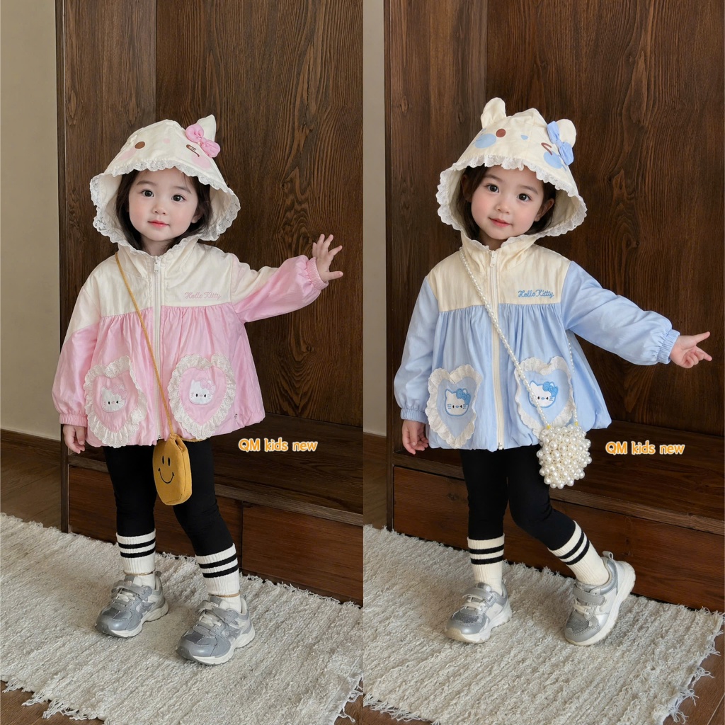 Áo khoác Gió Bé gái hoạ tiết Hello Kitty 2 màu siêu xinh cho bé gái - 1-4 tuổi