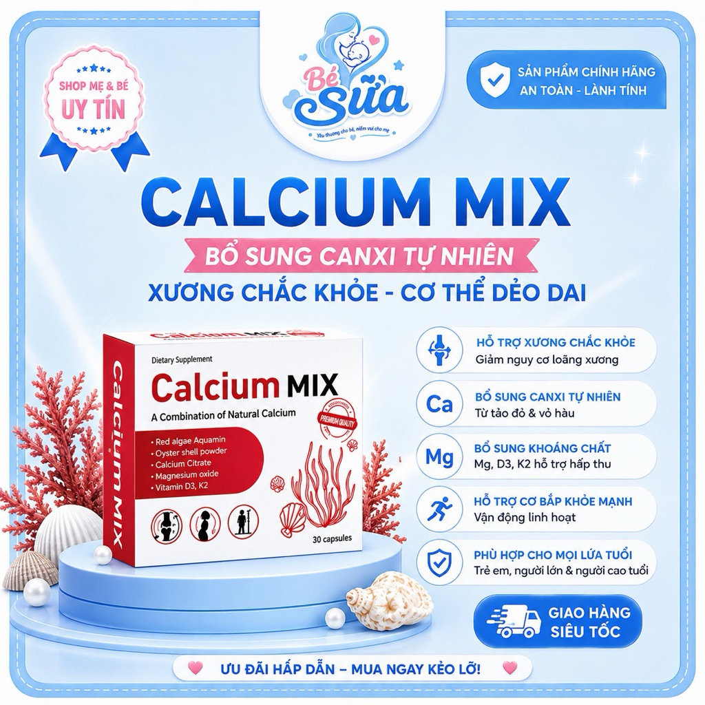 Canxi hữu cơ Calcium MIX nhập khẩu Ba Lan, bổ sung canxi, magie, D3, K2 cho bà bầu và sau sinh