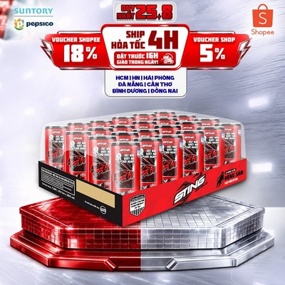 Thùng 24 Lon Nước Tăng Lực Sting Dâu (320ml/lon)