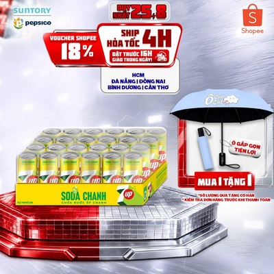 [Giao sau lễ] Thùng 24 Lon Nước Uống Có Gaz 7UP Soda Chanh Không Calo, Không Đường (320ml/lon)
