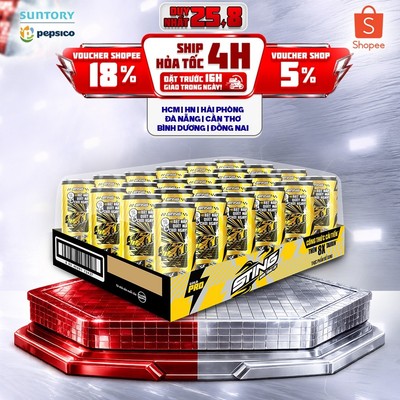 [Giao sau lễ] Thùng 24 Lon Nước Tăng Lực Sting Vàng (320ml/lon)