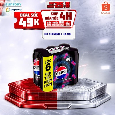 [Giao sau lễ] Lốc 6 Lon Nước Ngọt Có Gaz Pepsi Phúc Bồn Tử Không Calo, Không Đường (320ml/lon)