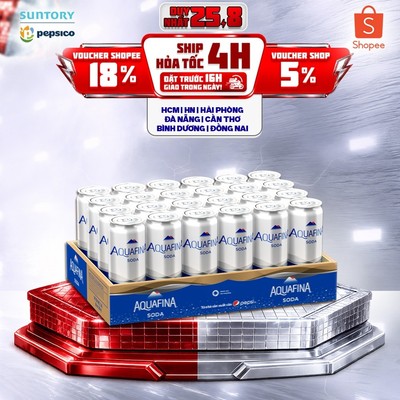 [Giao sau lễ] Thùng 24 Lon Nước Uống Có Gaz Aquafina Soda (320ml/lon)