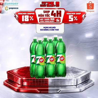 [Giao sau lễ] Lốc 6 Chai Nước Ngọt Giải Khát Có Gaz 7Up (1,5L/chai)