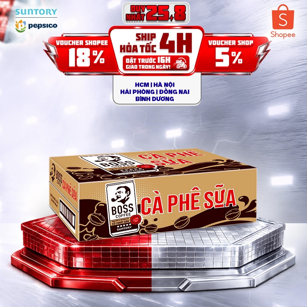 [Giao trước lễ] Thùng 24 Lon Cà phê sữa Boss (180ml/lon)