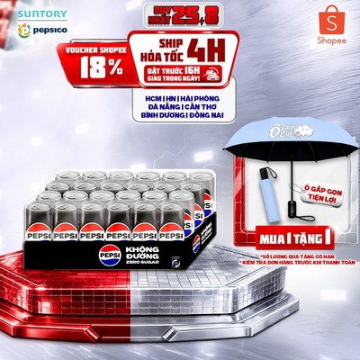 [Giao sau lễ] Thùng 24 Lon Nước Uống Có Gaz Pepsi Không Calo, Không Đường (320ml/lon)