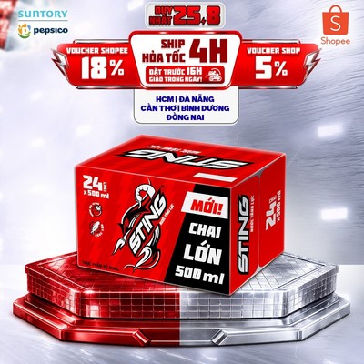 [Giao sau lễ] Thùng 24 Chai Nước Tăng Lực Sting Dâu (500ml/chai)