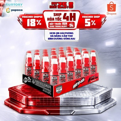 Thùng 24 Chai Nước Tăng Lực Sting Dâu (330ml/chai)