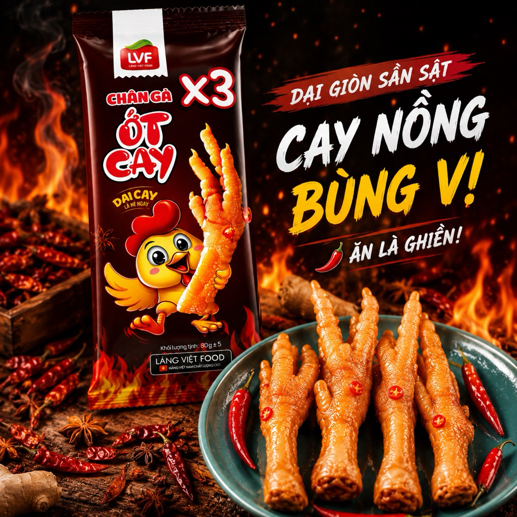 Combo 15 Chân Gà Ớt Cay X3 – 3 Chân/1 Bịch | Làng Việt Food