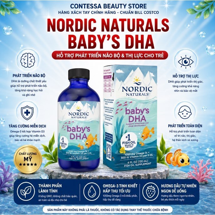 Dầu Cá Nordic Naturals Baby’s DHA 120ml - Omega-3 DHA Hỗ Trợ Phát Triển Não Bộ & Thị Lực Cho Bé
