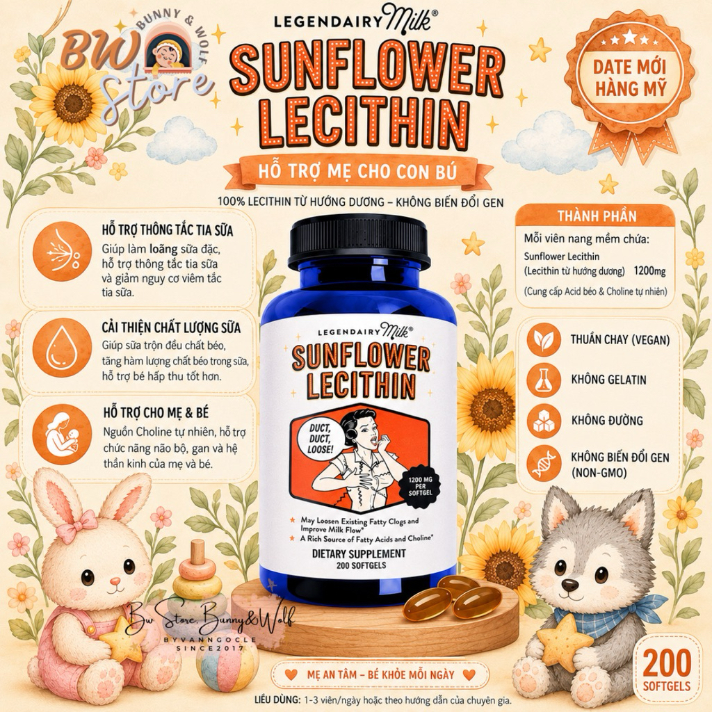 LEGENDAIRY Milk SUNFLOWER LECITHIN - Viên Uống Tắc Tia Sữa Legendairy Milk nội địa Mỹ