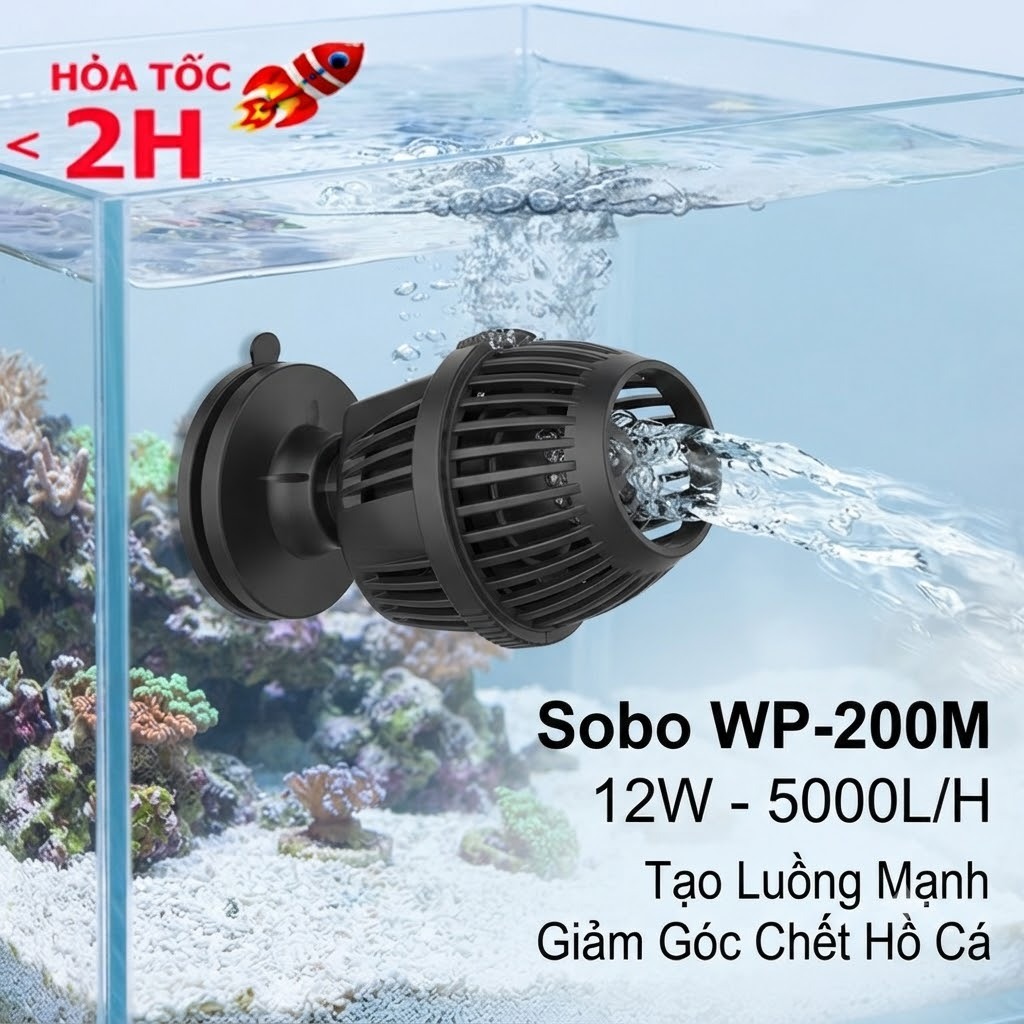 Máy Thổi Luồng Sobo WP-200M (12W - 5000L/H) - Tạo Luồng, Giảm Góc Chết Hồ Cá
