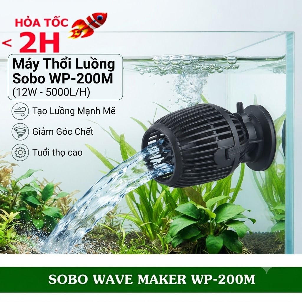 Máy Thổi Luồng Sobo WP-200M (12W - 5000L/H) - Tạo Sóng, Tuần Hoàn, Làm Sạch Nước Bể Cá