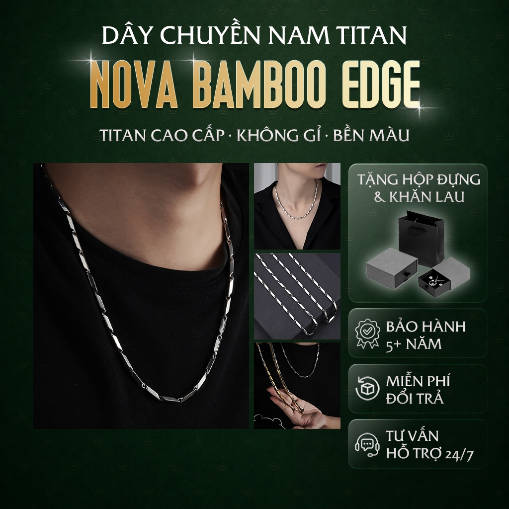 Vòng Cổ, Dây Chuyền Nam Titan Không Gỉ Nova Bamboo Edge Thời Trang | Tặng Hộp Đựng & Khăn Lau