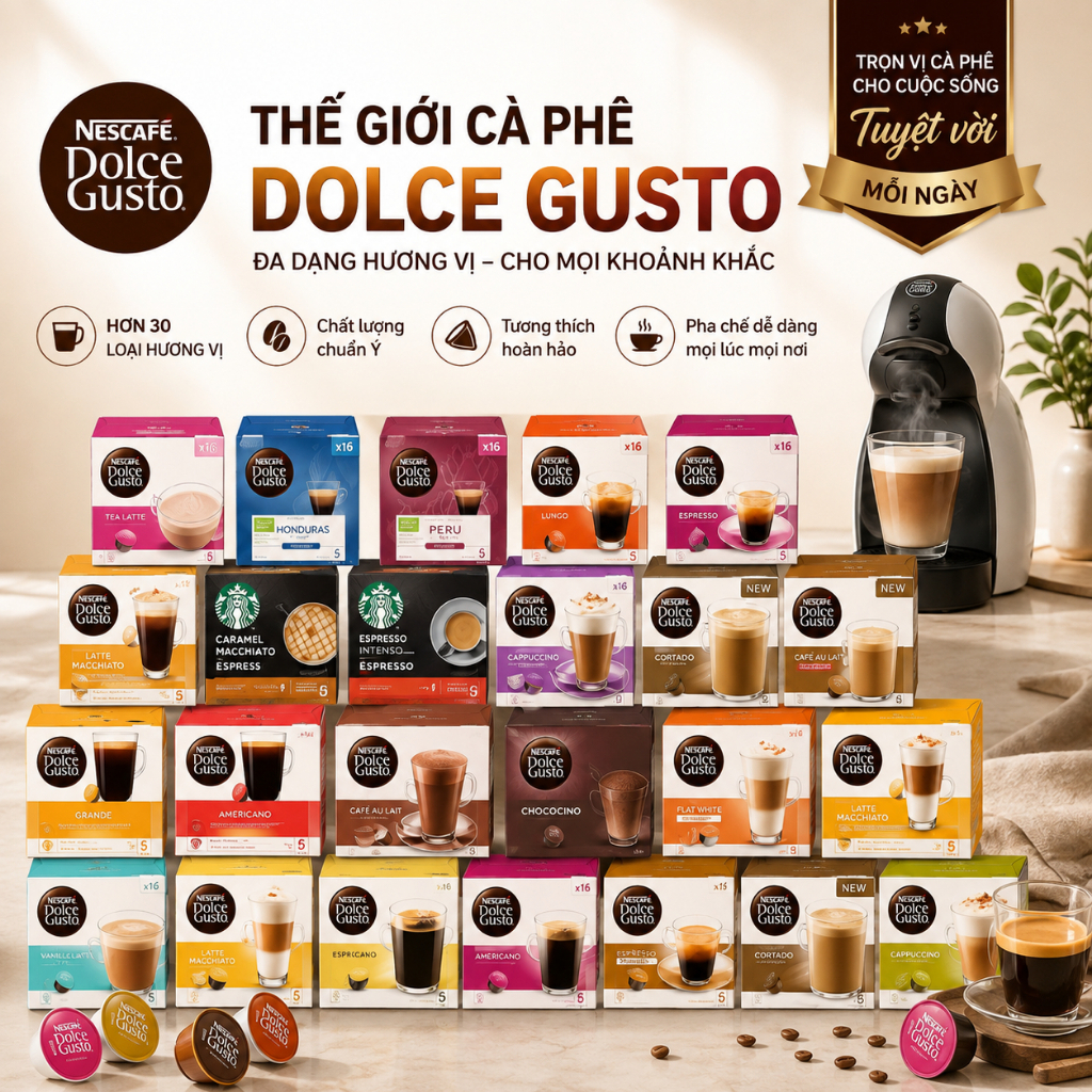 Viên Nén Cà Phê Dolce Gusto, Viên Nén Cafe Dolce 16 Viên, Nhiều Vị, Hàng Chính Hãng
