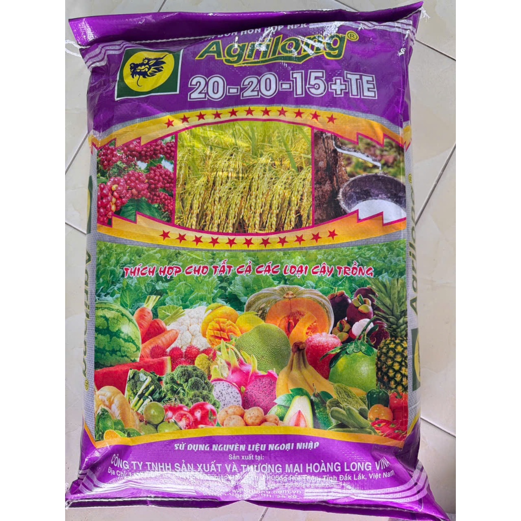 Phân Bón NPK 20-20-15+TE Tím -  Agrilong - Dinh Dưỡng Cân Đối hỗ trợ phát triển rễ, thân lá – tăng s