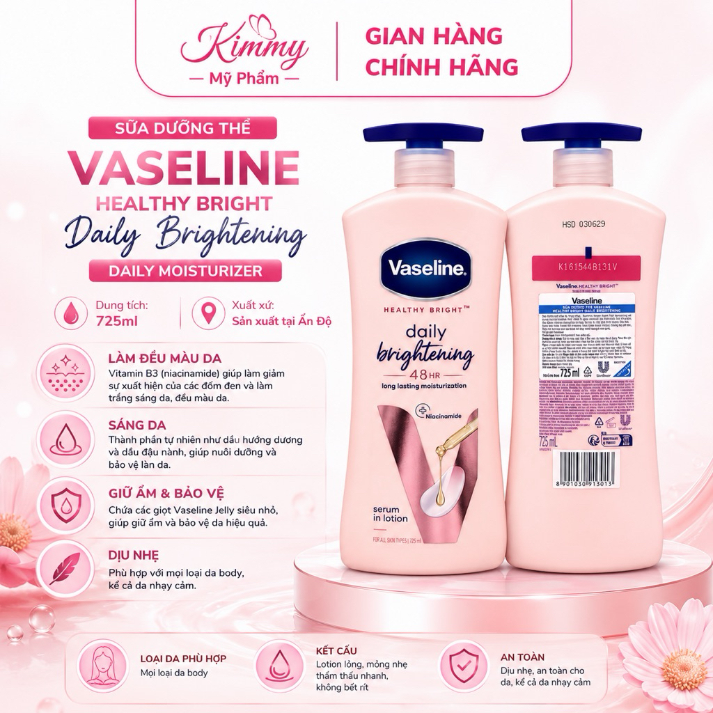 MẪU MỚI Sữa dưỡng thể trắng da Vaseline Healthy Bright Mỹ 725ml Daily brightening