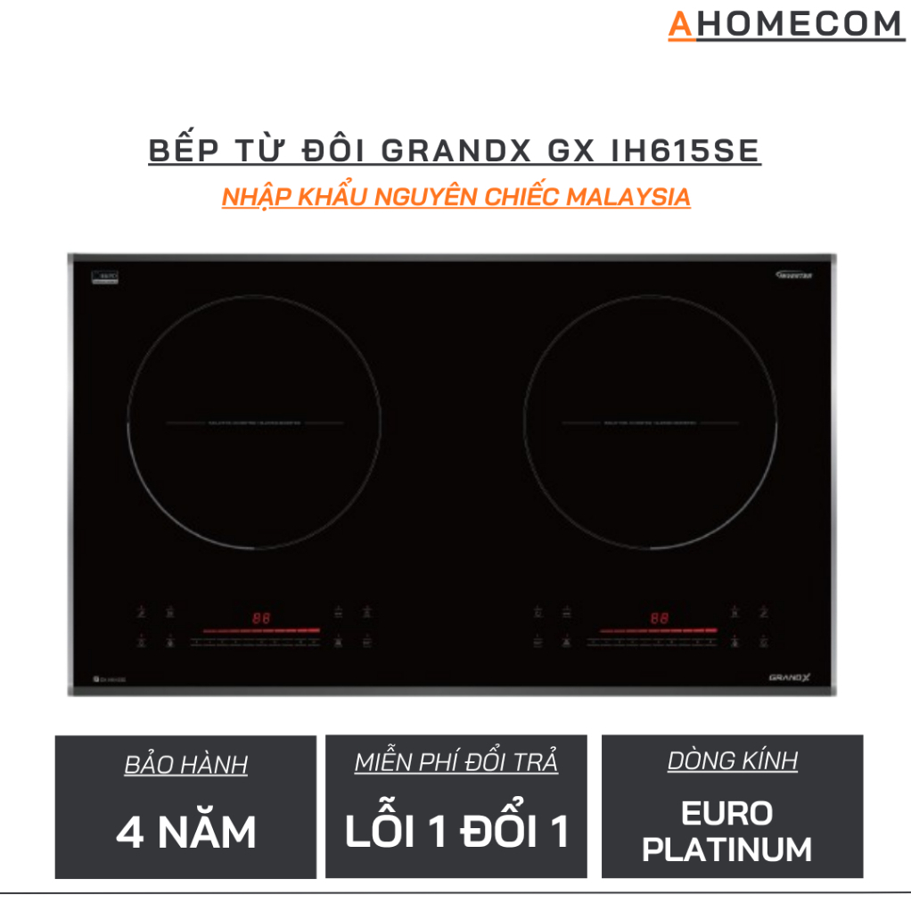 Bếp từ đôi GRANDX IH615SE | Nhập khẩu Malaysia | Bảo hành 4 năm