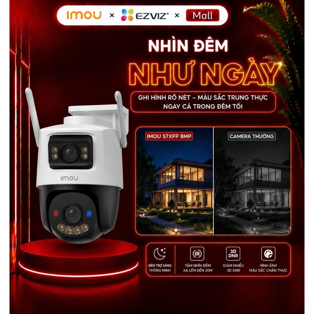 Camera Wifi Imou 2 mắt ngoài trời CRUISER DUAL 2 PRO (S7XFP-8MP), ban đêm như ban ngày, đàm thoại 2 