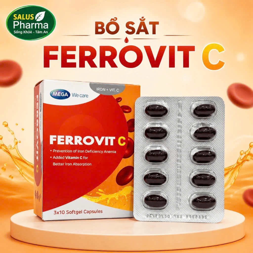 [Chính Hãng] Viên Uống Bổ Sung Sắt Ferrovit C Mega We Care (Hộp 30 Viên) - Hỗ Trợ Tăng Tái Tạo Máu, 