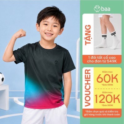[Đơn 549k nhận 1 đôi vớ] Áo thun thể thao cho bé chạy bộ siêu mát nhẹ, thấm hút 18 - 52kg Baa Active AT34N