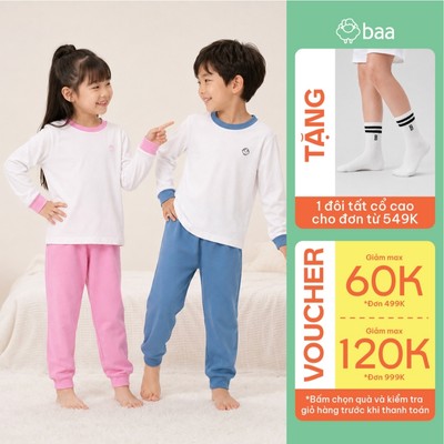 [Đơn 549k nhận 1 đôi vớ] Set Quần Áo Dài Tay Bé Gái Đi Học Thun Cotton Mềm Mát Thấm Hút 10- 35kg Baababy DB09D