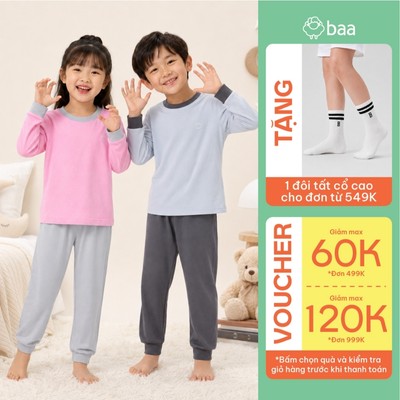 [Đơn 549k nhận 1 đôi vớ] Set Đồ Bé Trai Dài Tay Đi Học Cotton Mềm Mát Thoáng Khí Thấm Hút 10 - 35kg Baababy DB09D