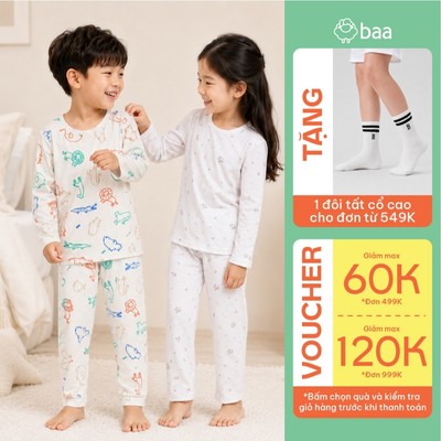[Đơn 549k Nhận 1 Đôi Vớ] Đồ ngủ dài tay cho bé thun lạnh Viscose mềm mịn, mát lạnh 10-35kg Baababy DB11D