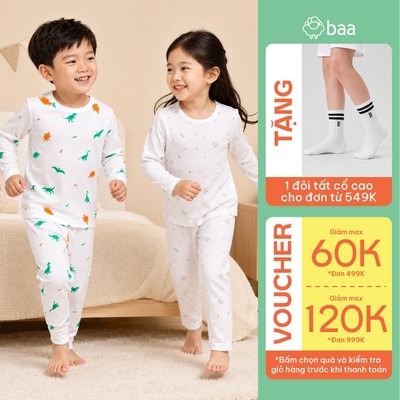 [Mua 2 Giảm 10%] Đồ ngủ dài tay bé gái, bé trai thun lạnh Viscose mát lạnh, mềm mịn 1-10 tuổi Baababy DB11D