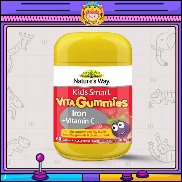 MIUMILK - Kẹo Dẻo Sắt Và Vitamin C Nature's Way Kids Smart Vita Gummies Iron + Vitamin C 60 Viên