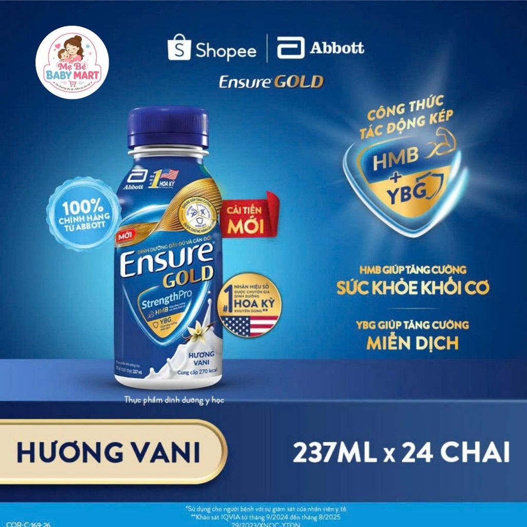 [Sữa nước Abbott Ensure Gold Vigor 237ml] - Thùng 24 chai (bao bì thay đổi theo từng đợt nhập)