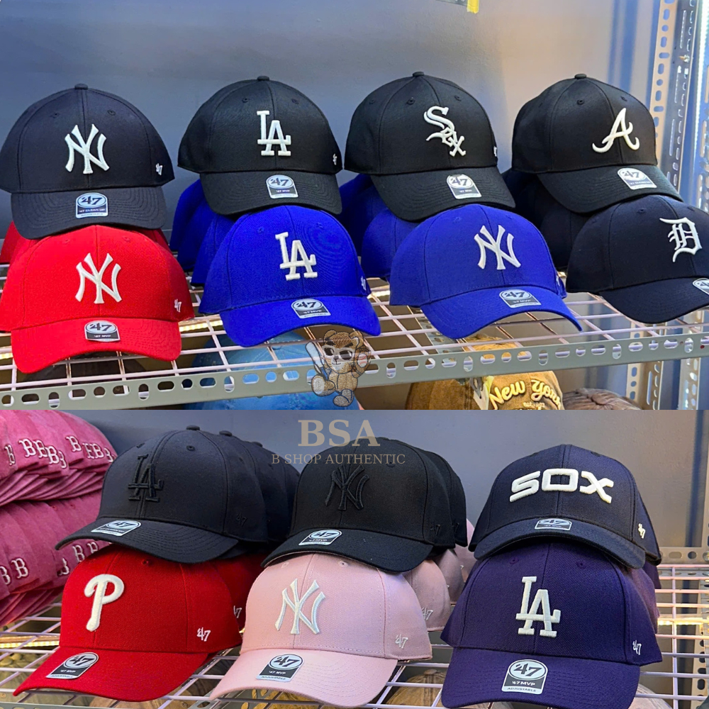 Mũ/ Nón 47 brand x MLB chính hãng form cứng, logo thêu, quai dán, tem 47 lột được, unisex, full tem
