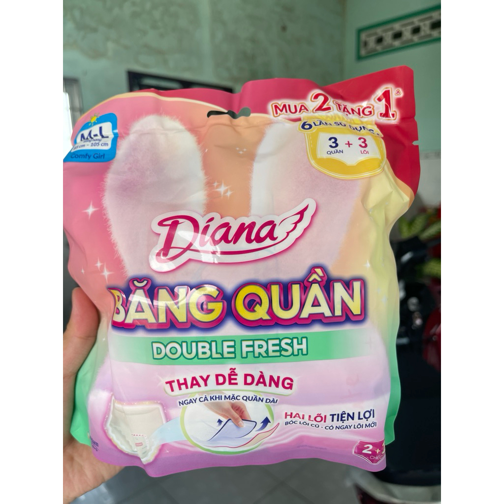 Băng Quần 2 lõi Diana Double Fresh Size M-L/ L-XL 2 Miếng Siêu Thấm Hút - Dianna unicharm