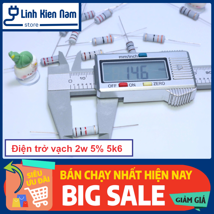 [Túi 5 con] Điện trở 4 vòng màu 2w 5% 5K6 Ohm
