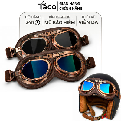 Kính Phi Công TACO Viền Da Cao Cấp Gắn Mũ Bảo Hiểm Nửa Đầu, 3/4 - Hàng Độc Trên Thị Trường