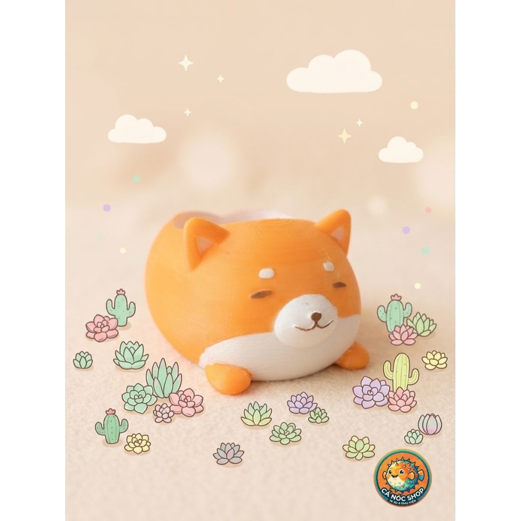 Chậu Cây Shiba Inu In 3D Đáng Yêu - Chậu Trồng Sen Đá Xương Rồng Mini Decor Bàn Học Bàn Làm Việc Cá 